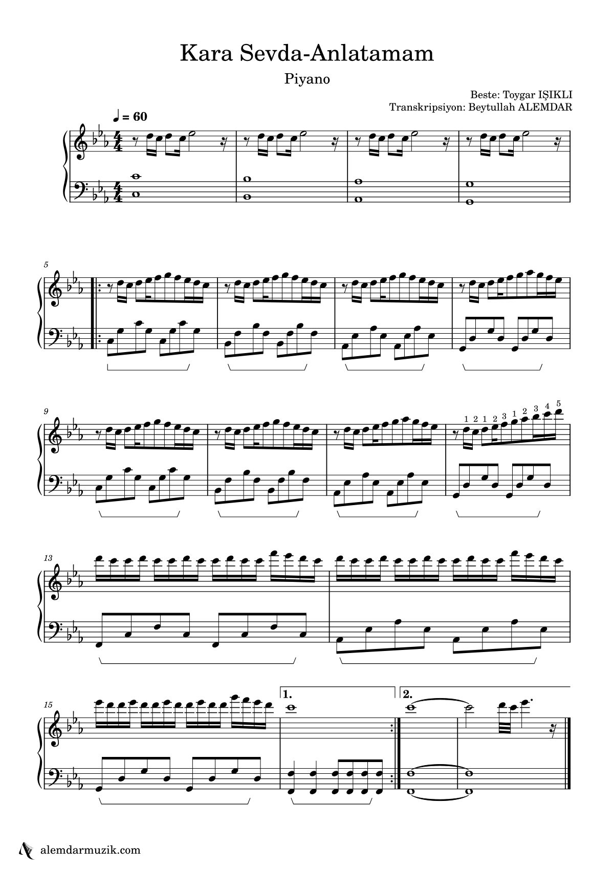 Kara Sevda - Anlatamam nota önizlemesi